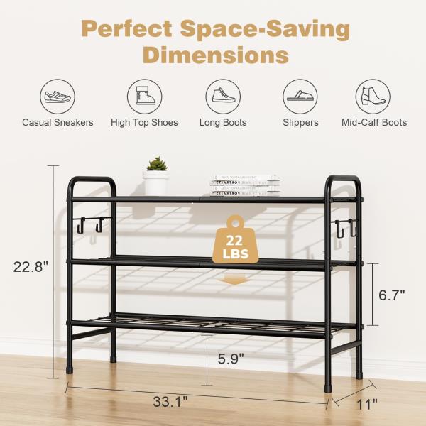VILICK Metal Shoe Rack for Closet 33" Wide Shoe Organizer for Entryway