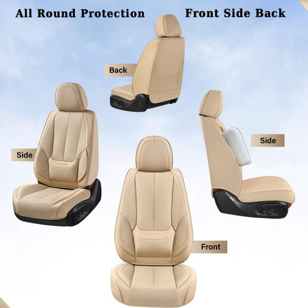 Waterproof Nappa Leather Front Car Seat Covers Universal Fit Beige