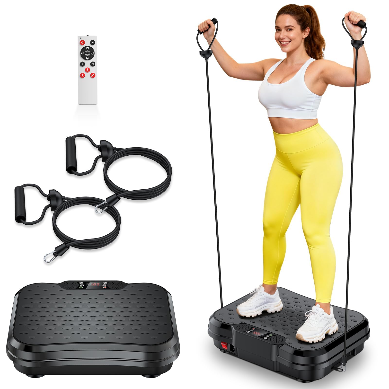 Black Vibration Plate Exercise Machine 250 Speeds 500 lbs Capacity Full Body Workout