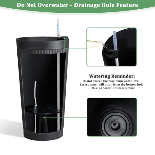 '-Pack 24in Round Plastic Self-Watering Planters with Vertical Ribbed Design Black