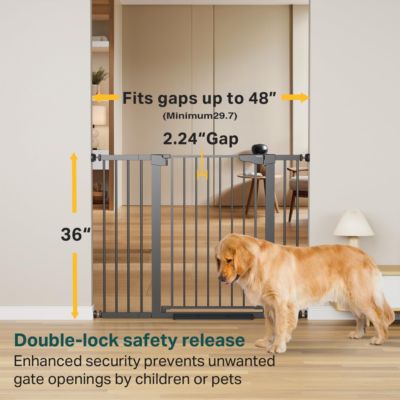 Extra Tall Baby Gate Adjustable 29.7-48 Wide Pressure Mounted Black