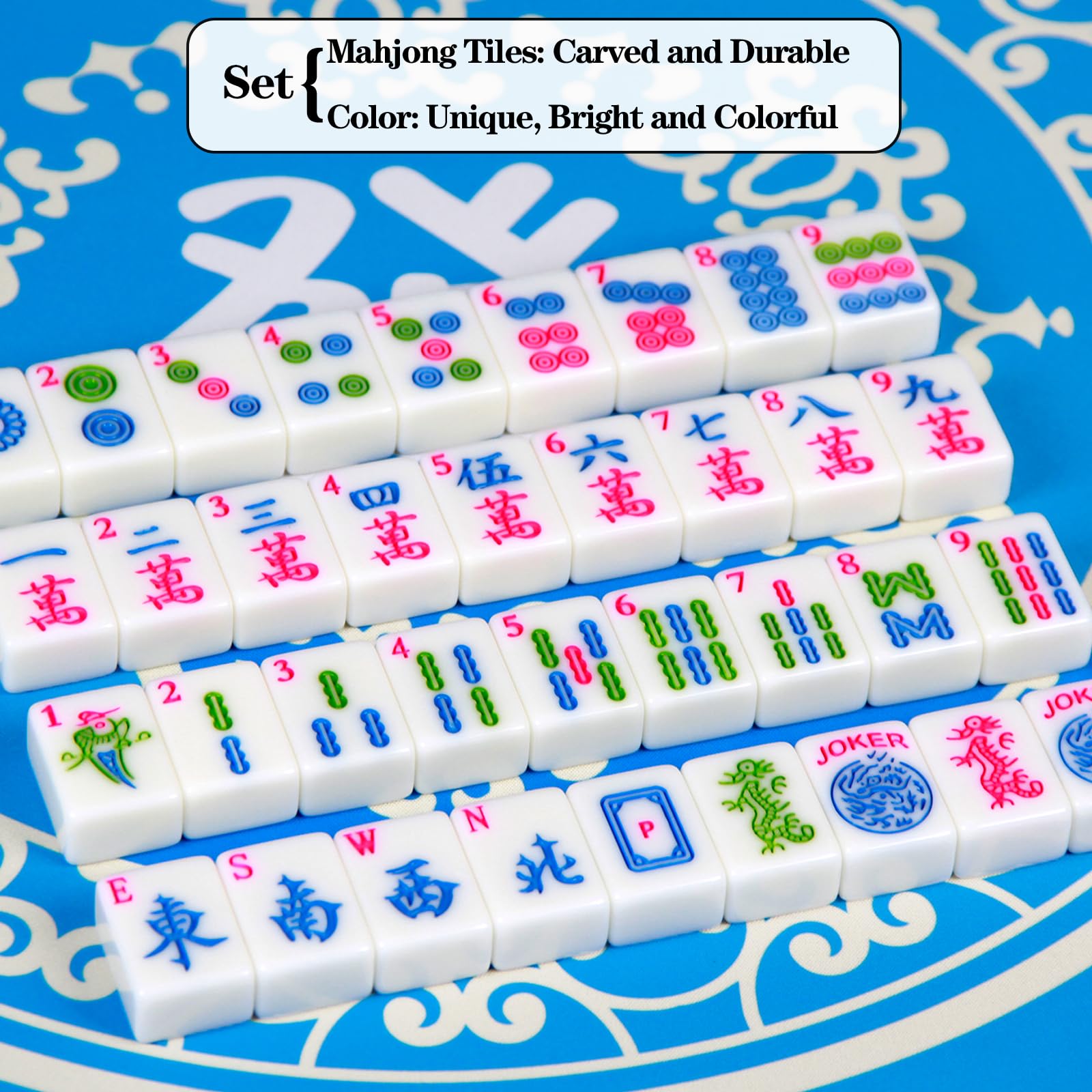 American Mahjong Set with 166 1.2-inch Lantian Jade White Tiles  Mat