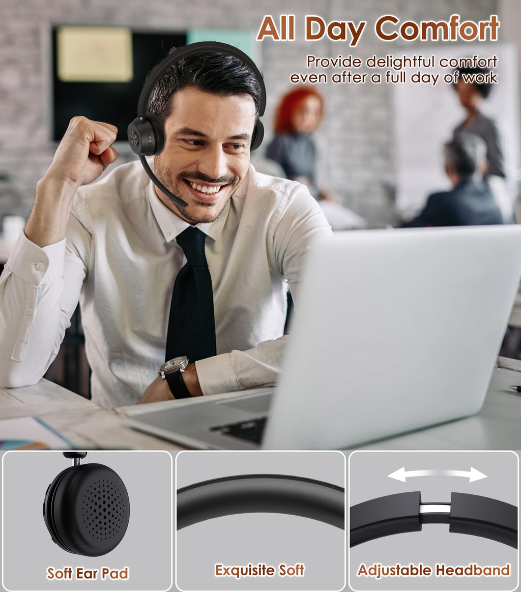 New Open-Box Soothielec KH53 Wireless BT AI Noise Canceling Mic USB Dongle 40H Battery Headset Retail $55.00