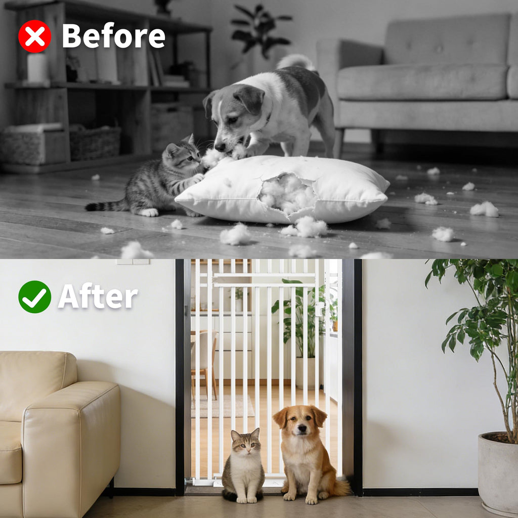 White Extra Tall Pet Safety Gate 78.74 H Adjustable 27.56-32.28 W Pressure Mount