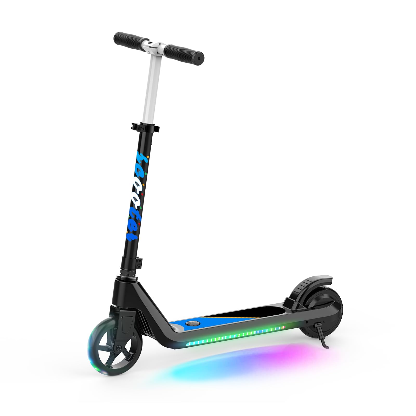 Black Electric Scooter for Kids Age 6-9 Kick-Start Adjustable SpeedHeight Flash Lights