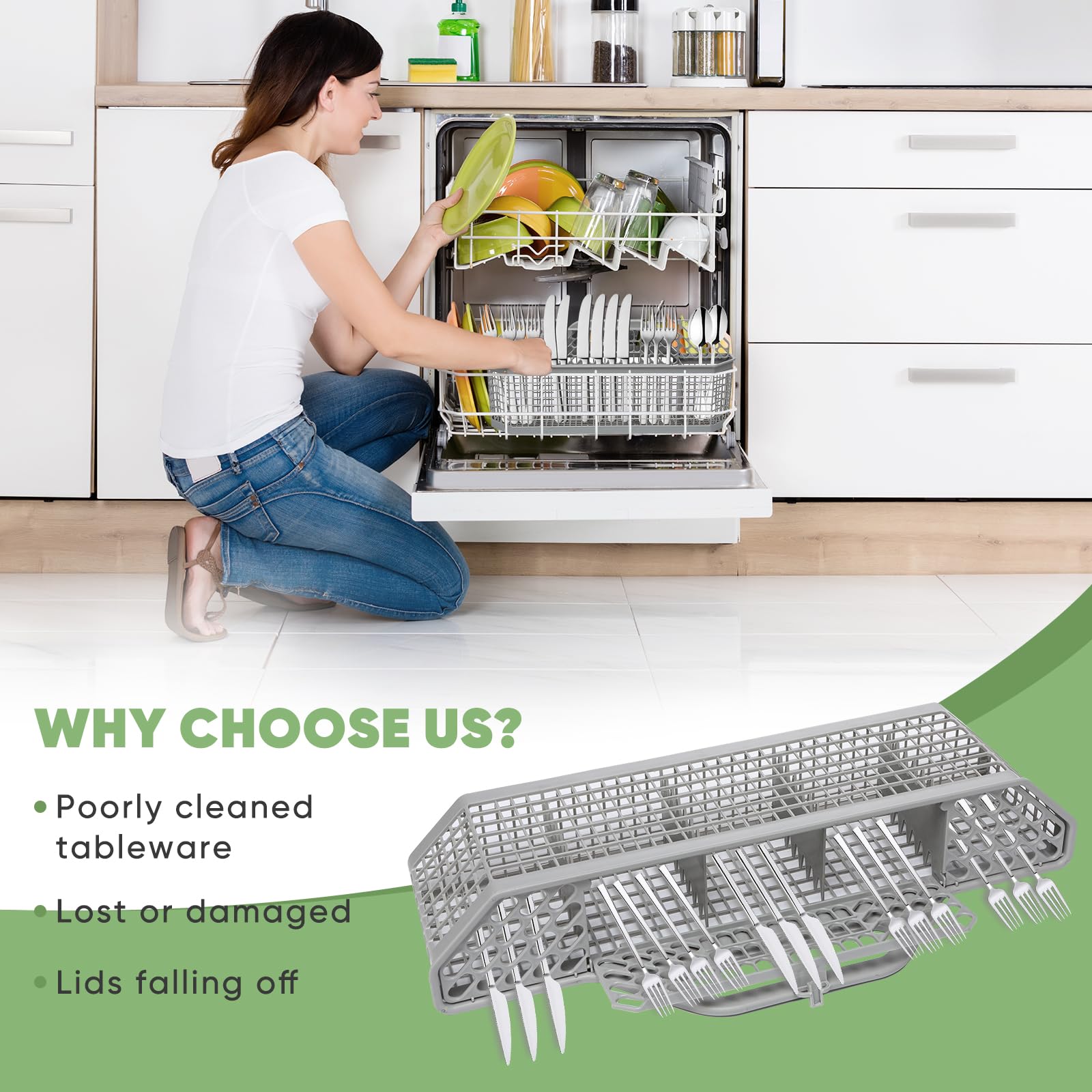 WD28X10128 Universal Dishwasher Utensil Basket Compatible with GE Whirlpool Kenmore LG