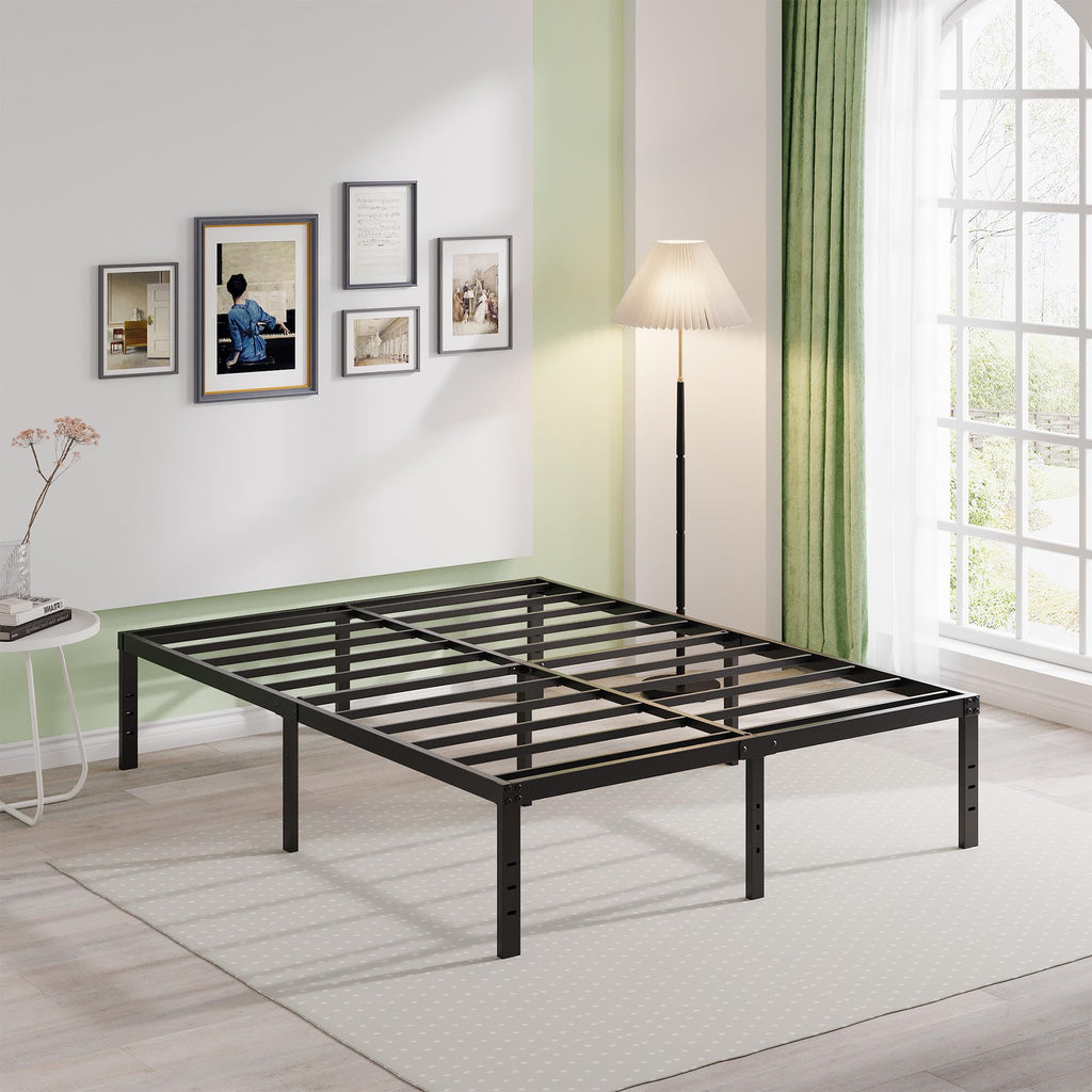 New EMODA Queen 18 Tall Heavy Duty Metal Platform Bed Frame with Storage No Box Spring Retail $105.00