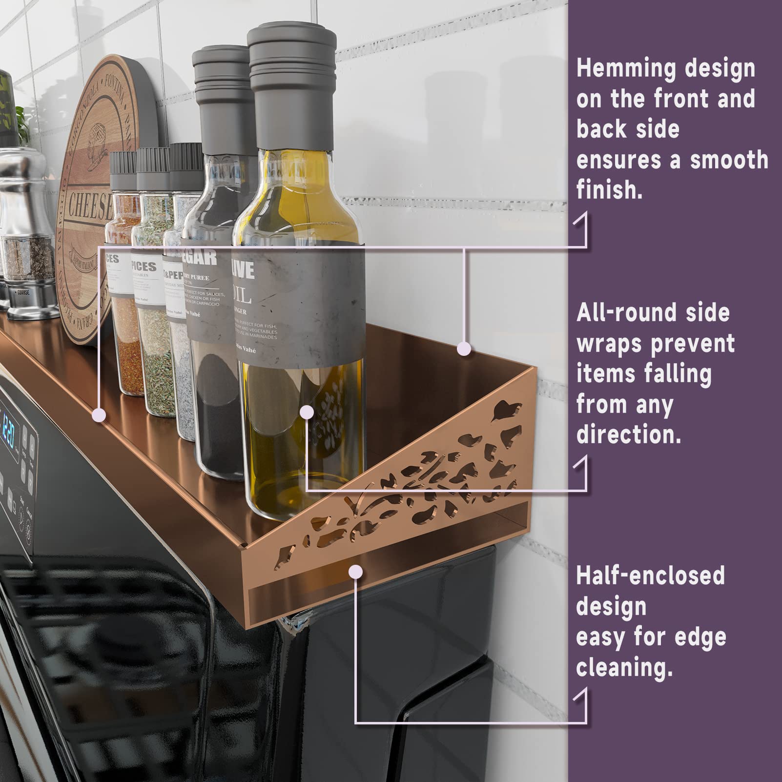 Magnetic Stove Top Spice Rack Kitchen Organizer Brushed Copper