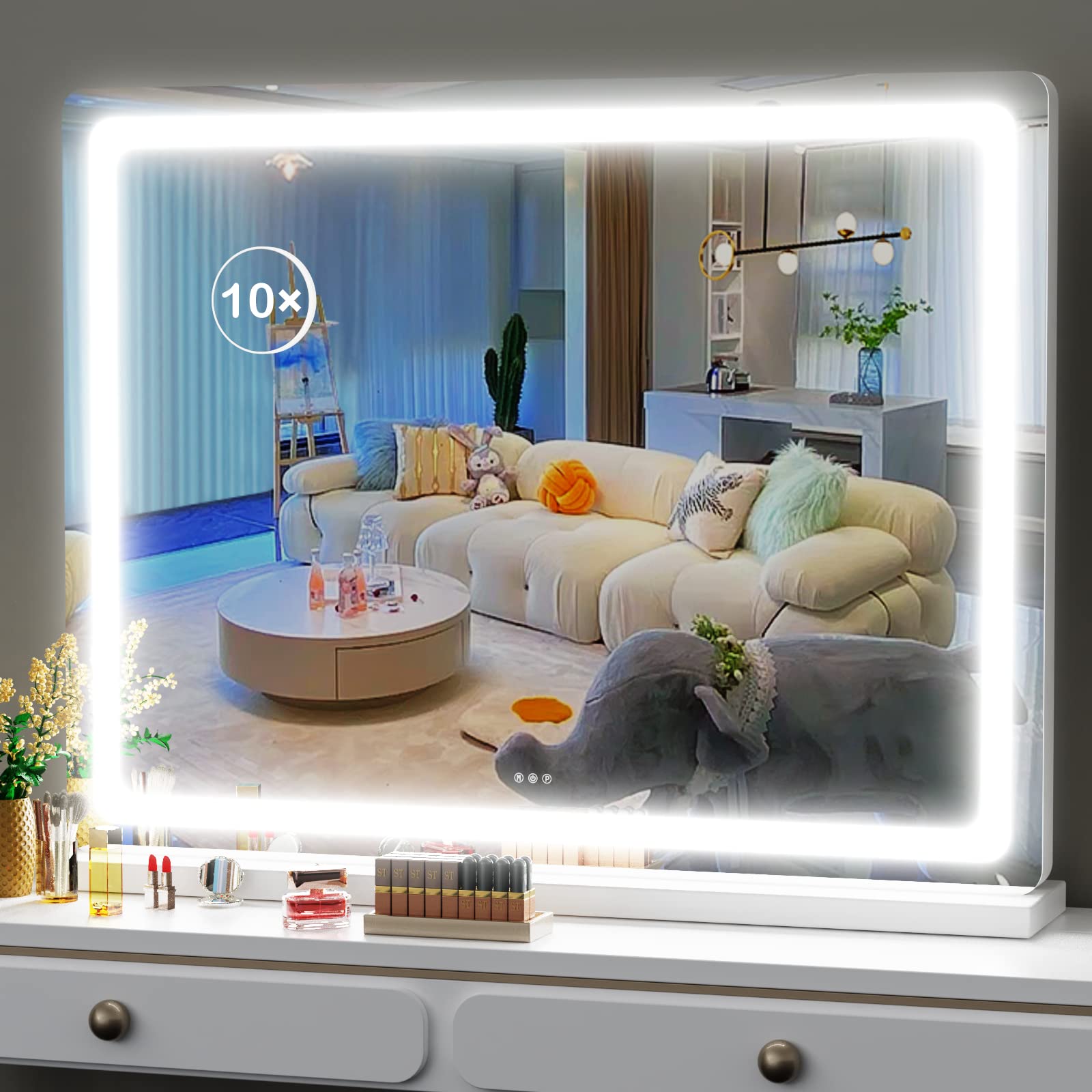 x 24 LED Makeup Vanity Mirror with 10X Magnification USB Charging Port and Dimmable 3 Modes Retail $88.00