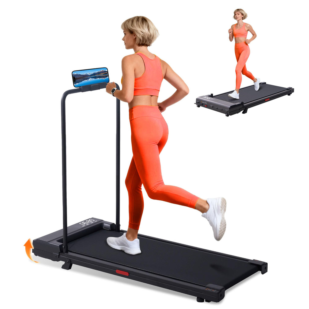 Black Portable Under Desk Walking Pad Treadmill with Handles 3.0HP 0.6-7.6MPH 350LB Capacity