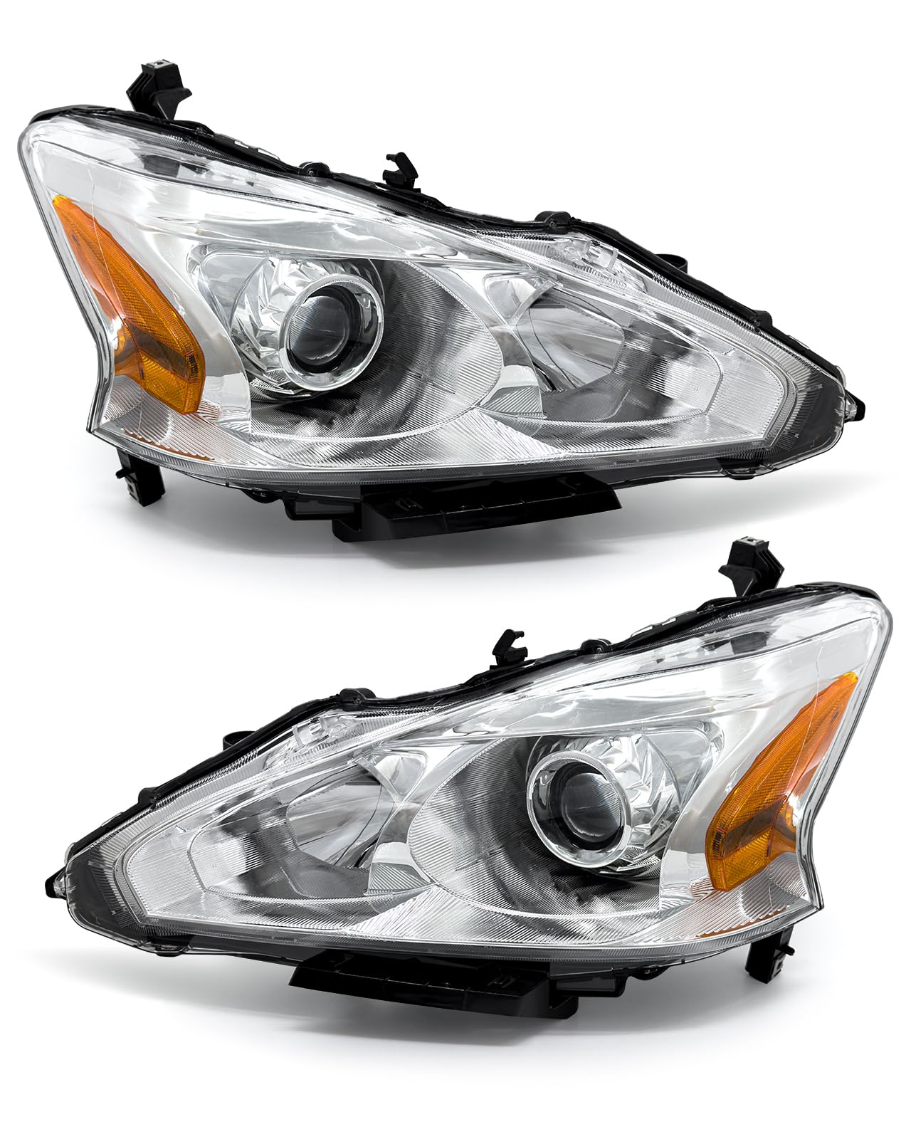 Headlight Assembly for Nissan 2013-2015 Altima 4Door fit 13 14 15 Nissan Altima Headlamp Clear Lens Chrome Housing with Amber Reflector Replacement Driver and Passenger Sides(W/O Bulbs) Retail $115.00