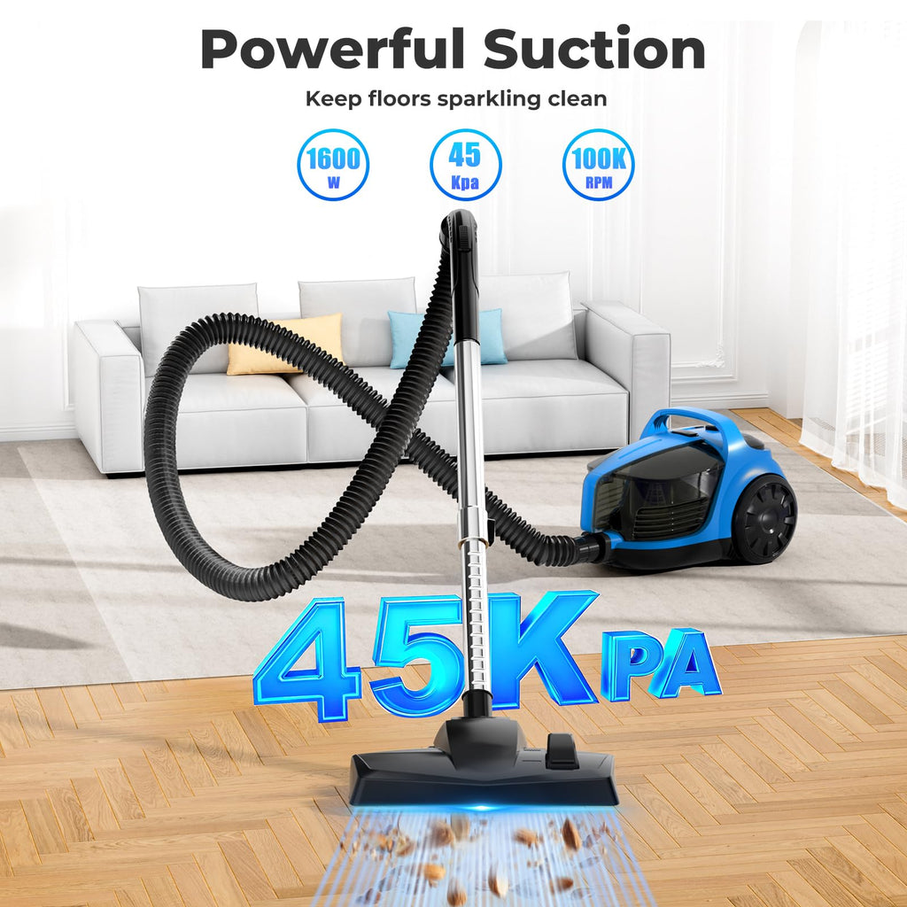 W Bagless Canister Vacuum Cleaner w Pet Turbo Brush 4L Dust Cup Blue