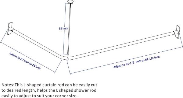 L Shaped Shower Curtain Rod Fits up to 62 Inches Long and 27 Inches Wide Chrome Plated
