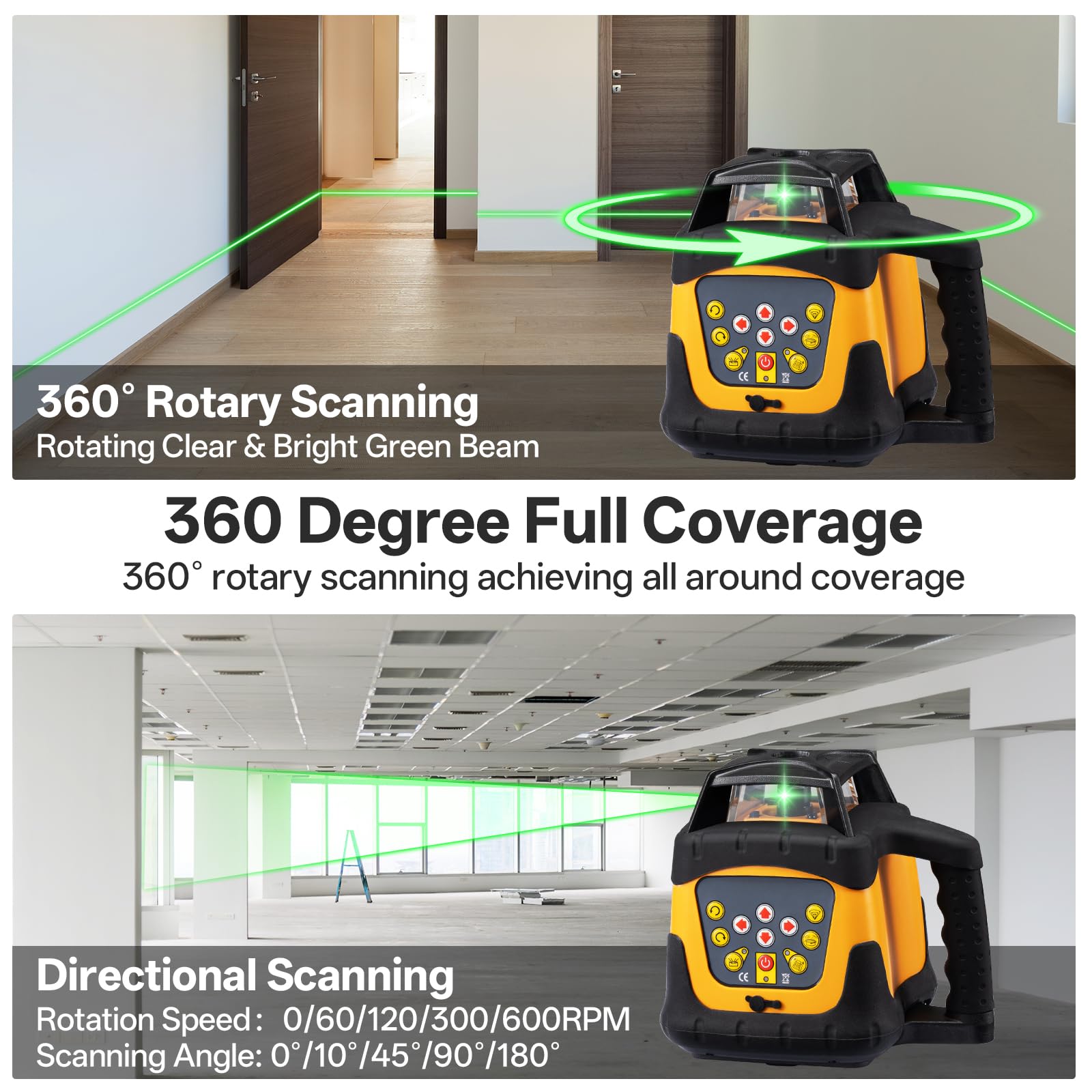 Green Self-Leveling Rotary Laser 2000ft Range IP66