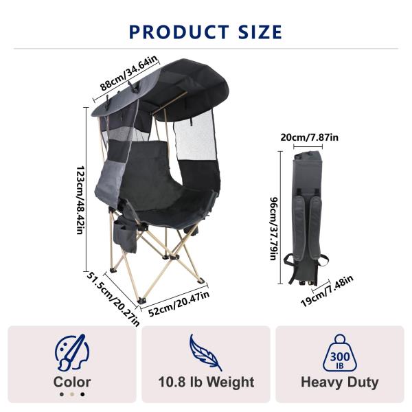 Folding Camping Chair with 360 Sun Protection Canopy Portable Outdoor Shade Chair Grey