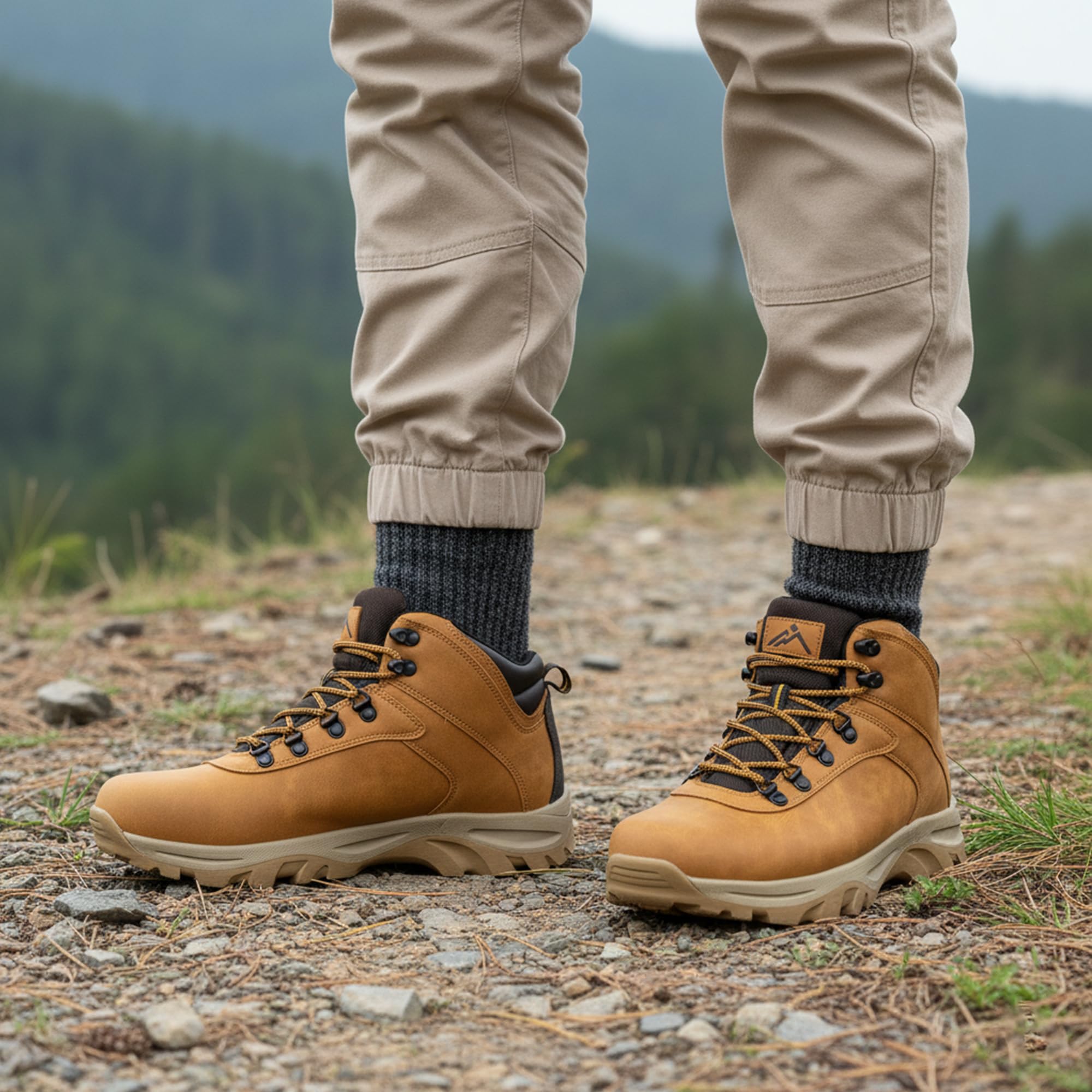 Mens Waterproof Non-Slip Mid Top Hiking Trekking Boots Wheat