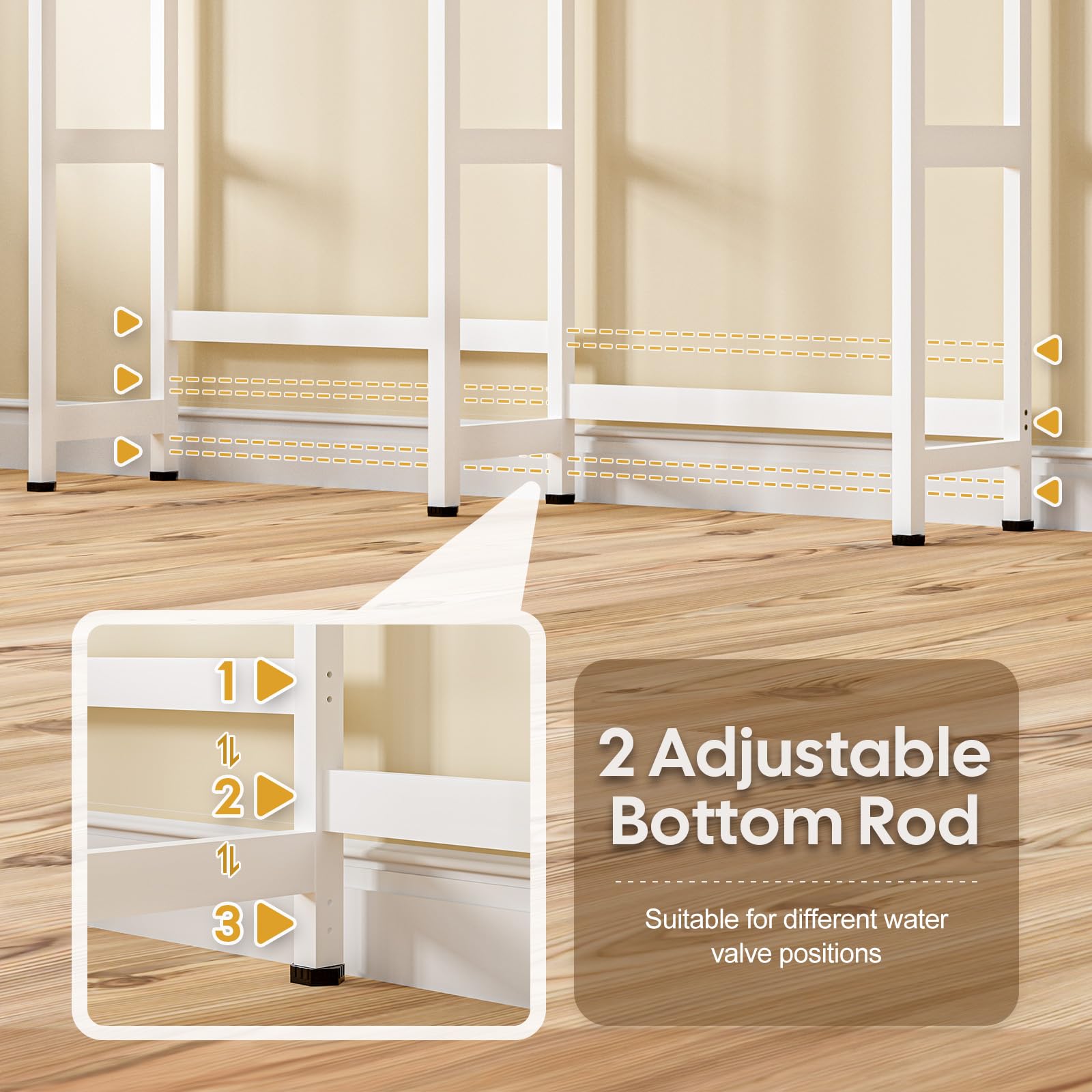 White Bamboo 5-Tier Over Washer Dryer Storage Shelf w Adjustable Shelves  Hooks
