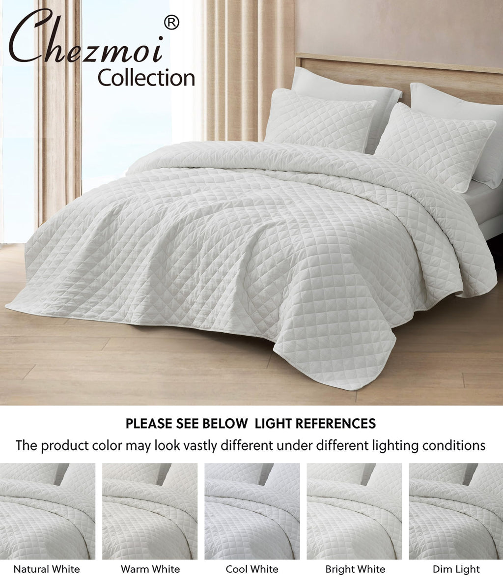 Chezmoi Collection 3-Piece Cotton Gauze King Quilt Set, White Soft Washed Cotton Gauze Bedspread, Lightweight Breathable Reversible 180GSM Fill for All Season Retail $94.00