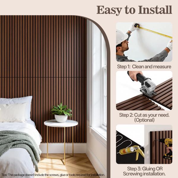 Pack Acoustic Wood Panels for Wall 47.24 x 23.81 Walnut