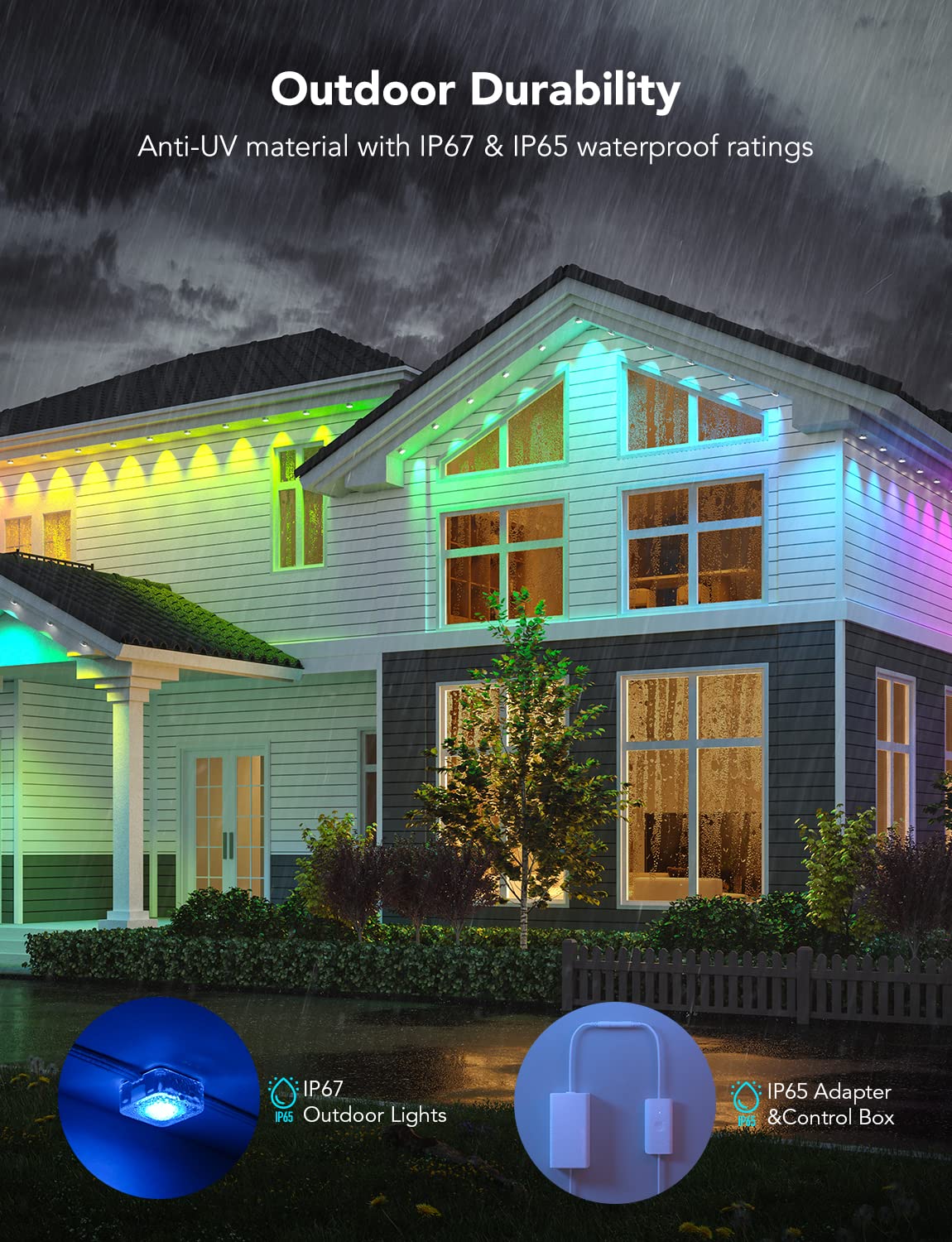 Govee RGBIC Permanent Outdoor Lights 100ft 72 LED White IP67 Waterproof