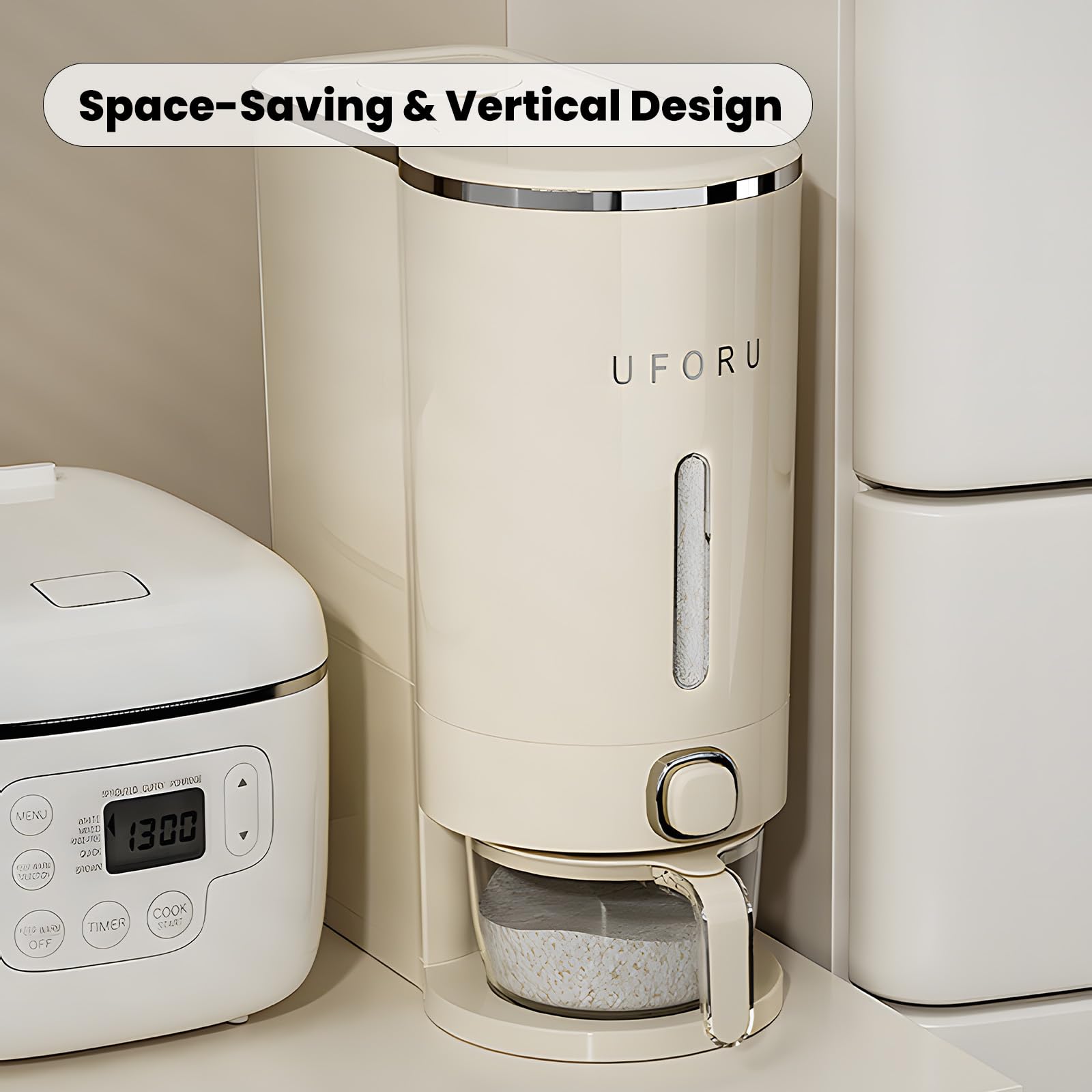 Cream White 22 Lb Airtight Rice Dispenser with Measuring Cup  Pest Prevention Box Retail $30.00