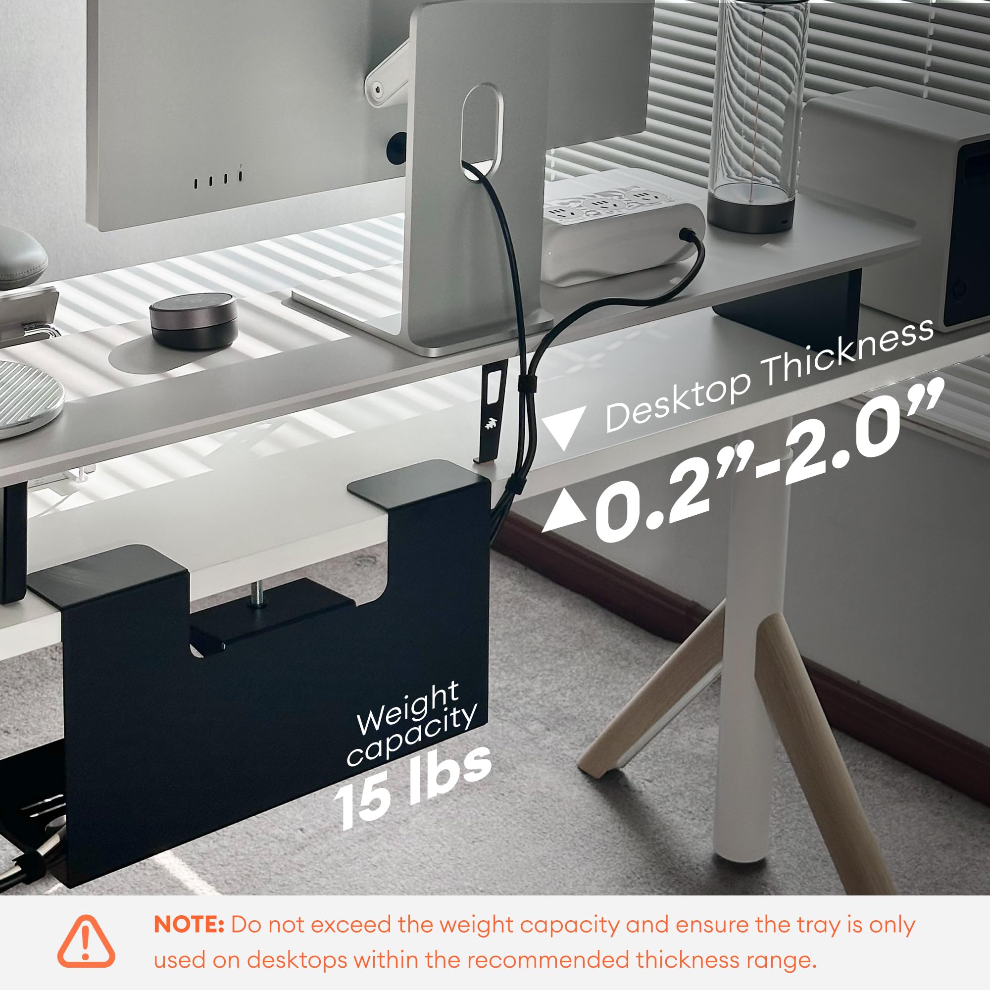 New As-Is Aroundesk 17x9 Heavy-Duty Clamp-On Under Desk Cable Management Tray. Retail $39.00
