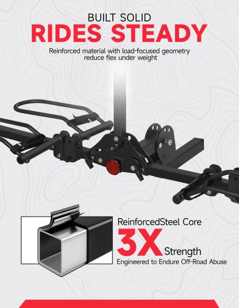 '-Bike Hitch Mount Platform Rack for 2 Inch Receiver Fits Up to 5-inch Fat Tires 200LB Capacity