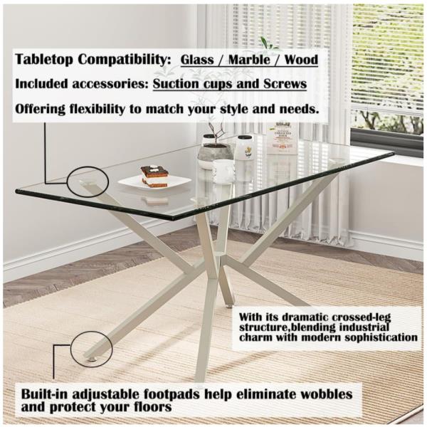 Modern Metal Crossed-Leg Table Base for Glass Marble or Wood Tabletops - Silver