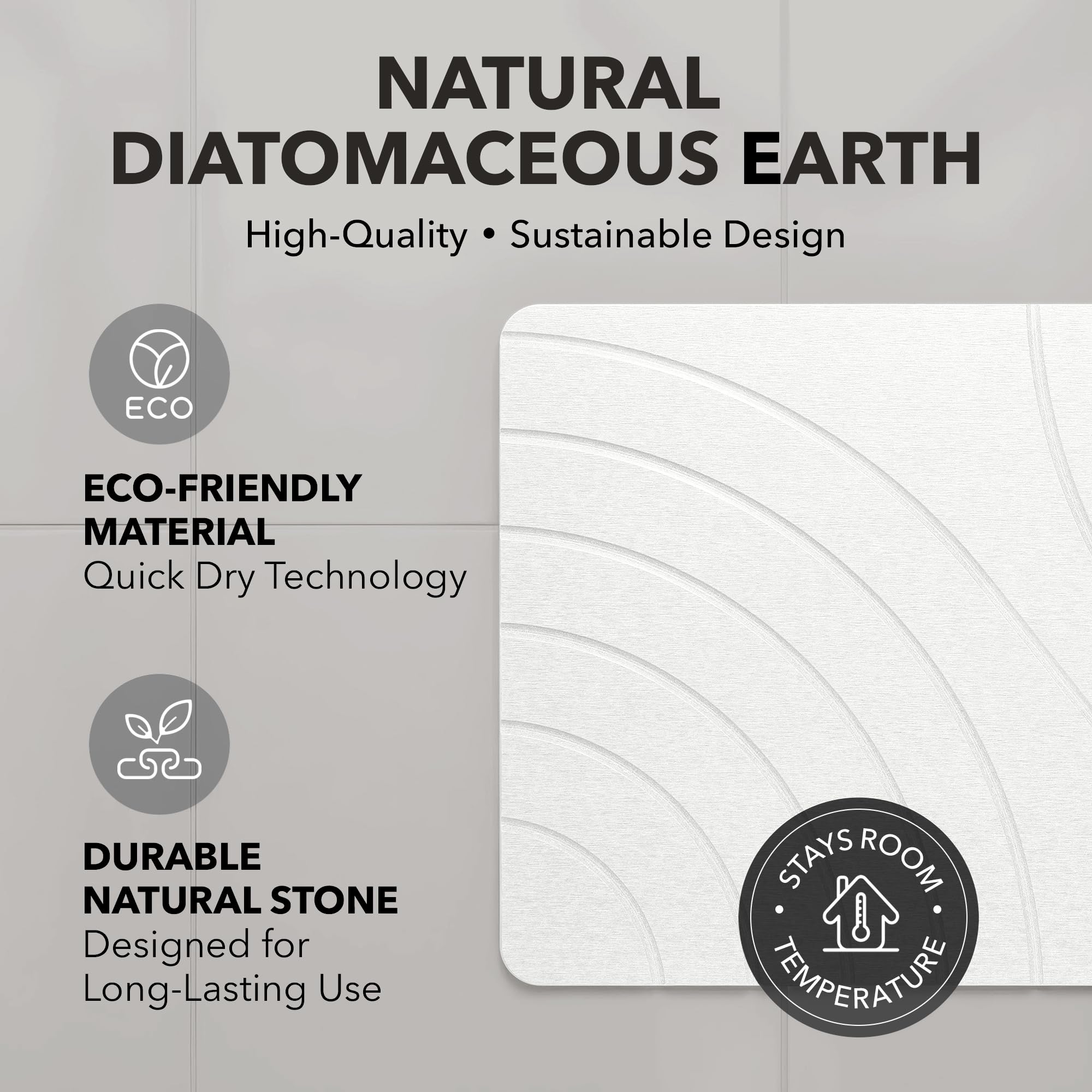 New As-Is KAMALAN 32x20 Diatomaceous Earth Quick Drying Stone Bath Mat Retail $69.00