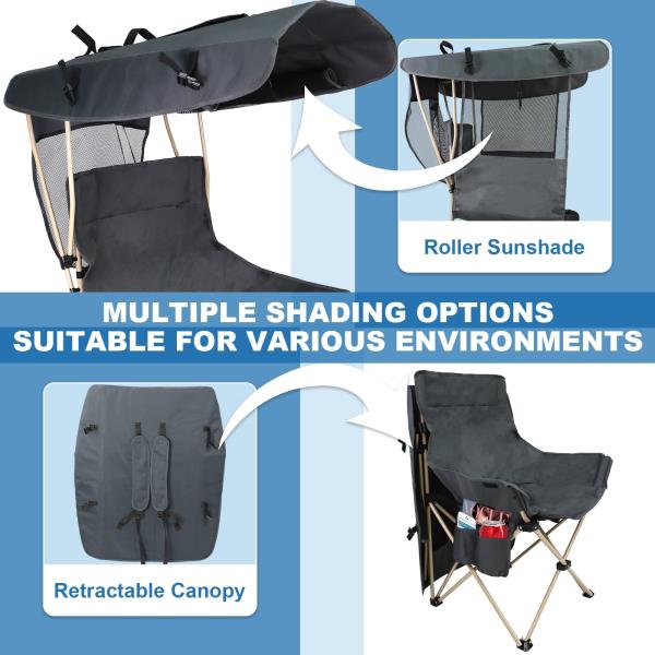 Folding Camping Chair with 360 Sun Protection Canopy Portable Outdoor Shade Chair Grey