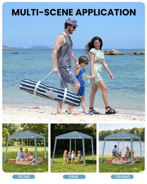 Foldable Beach Cabana with Sandbags 6.5 Sailor Stripes
