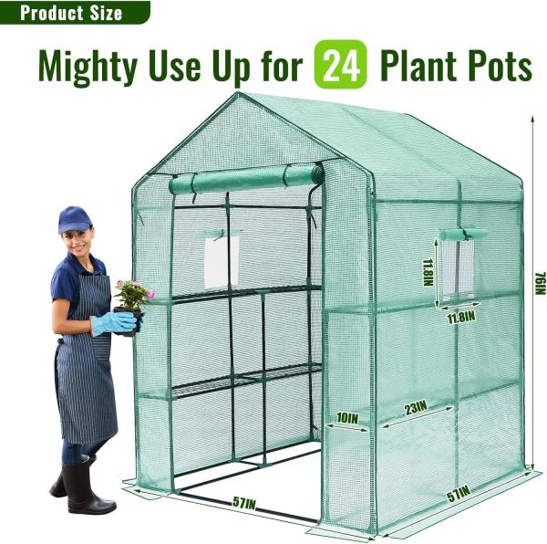 Walk-in Greenhouse 57 x 57 x 76 3 Tiers 8 Shelves with PE Cover and Window