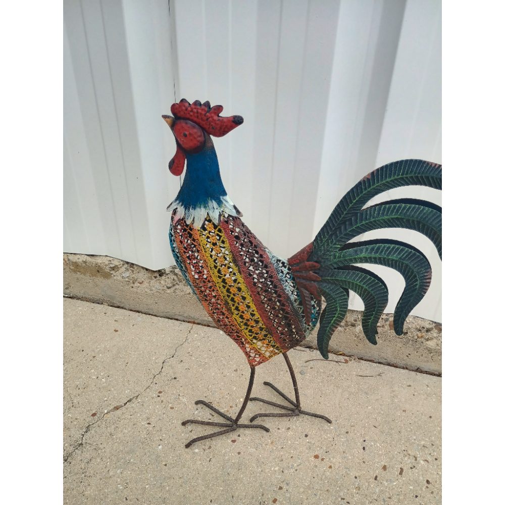New As-Is Multi-colored Metal Rooster Sculpture Yard Art Retail $45.00