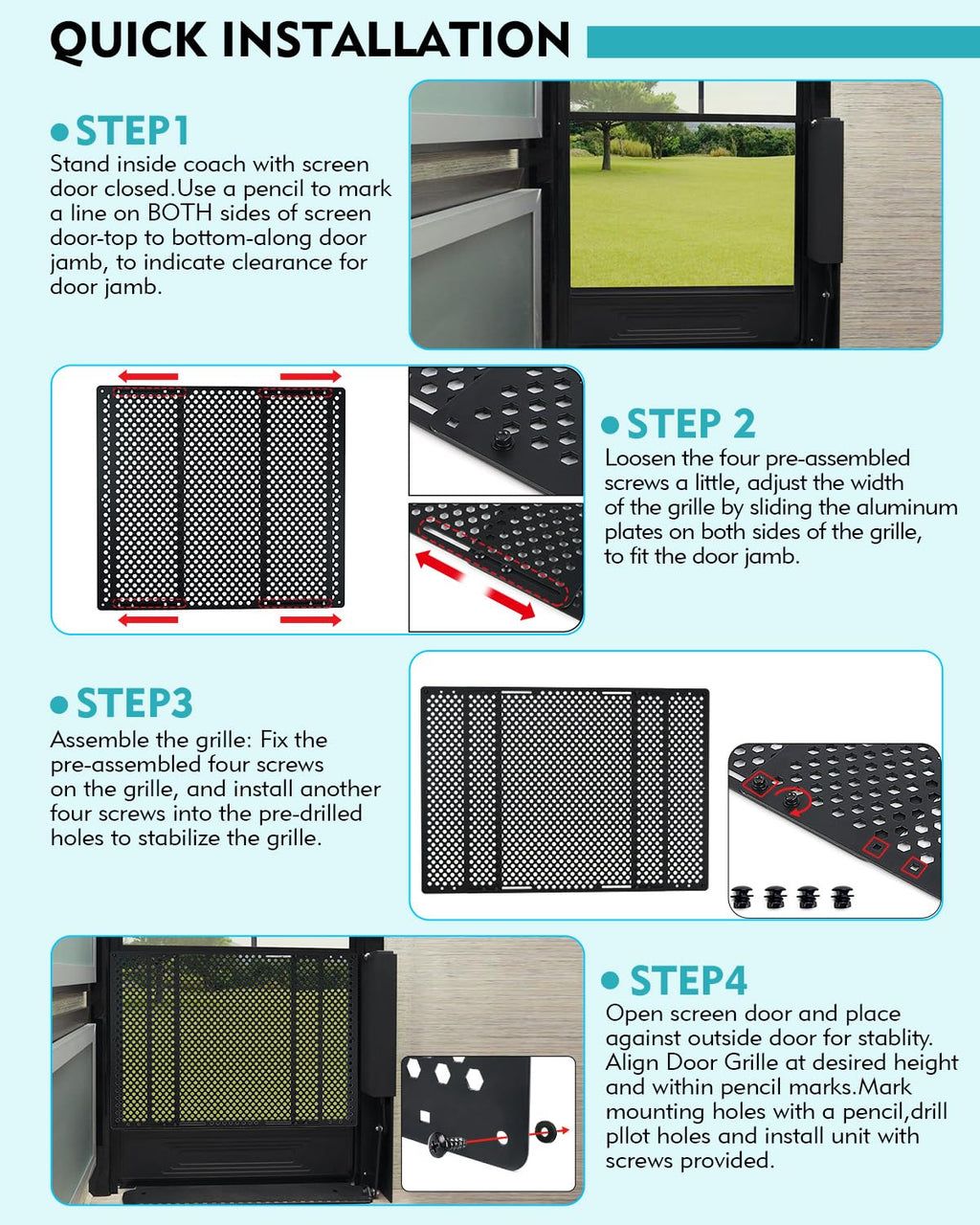 RV Entry Screen Door Grille Adjustable 22-31.5 Black