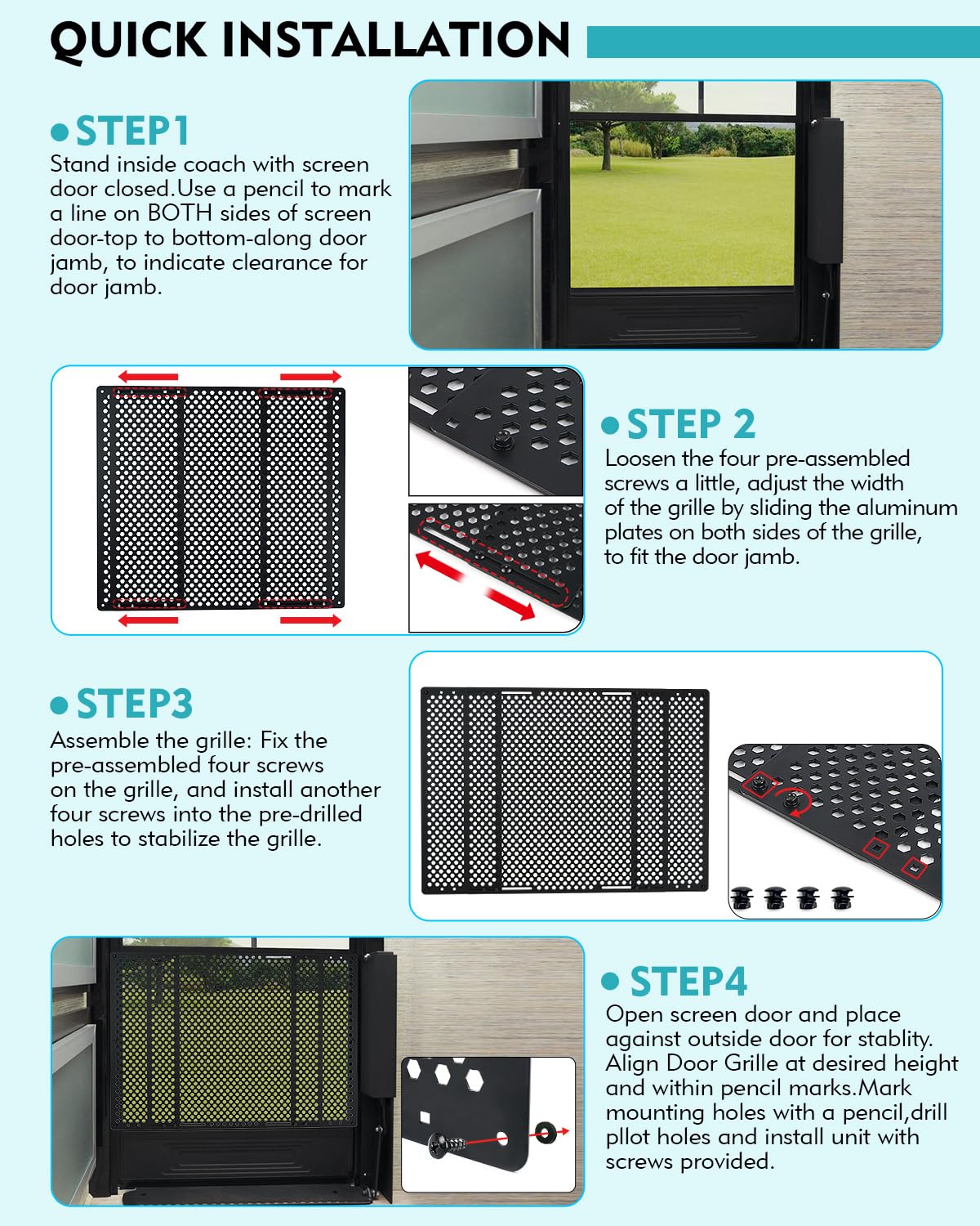 RV Entry Screen Door Grille Adjustable 22-31.5 Black