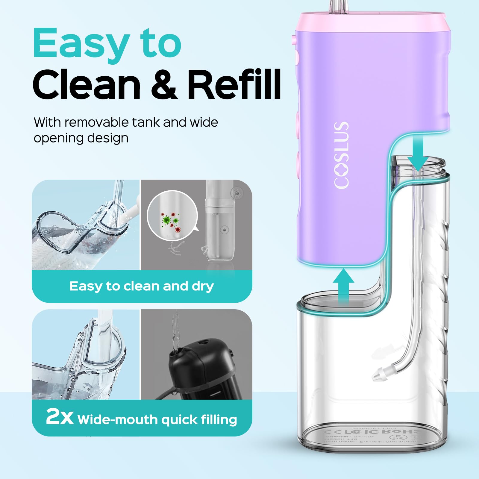 New COSLUS T40 Mini Portable Cordless Water Flosser with 4 Jet Tips - Oral Irrigator