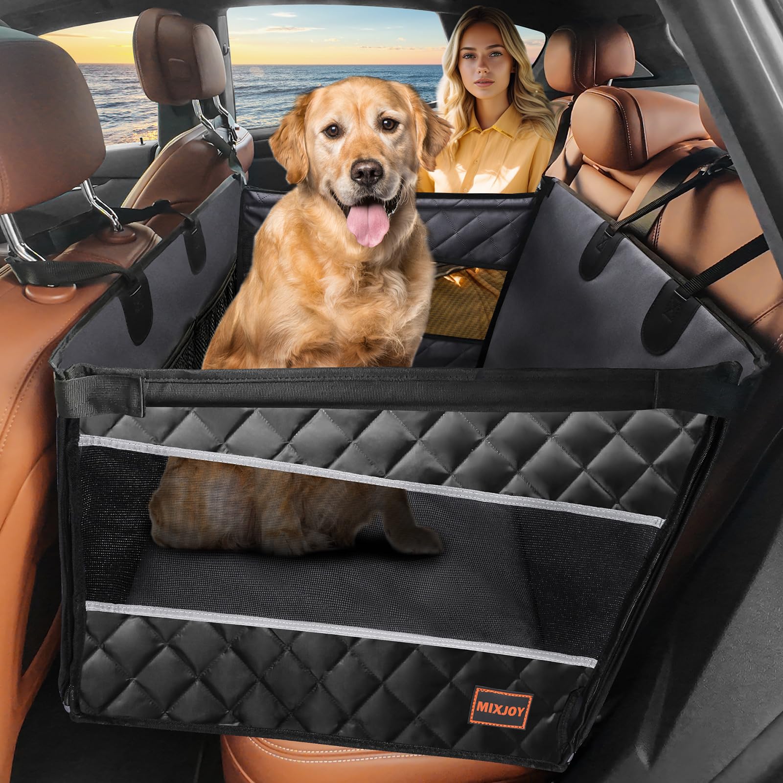 Grey Waterproof Dog Car Seat Back Seat Extender Hammock for Large Medium Dogs