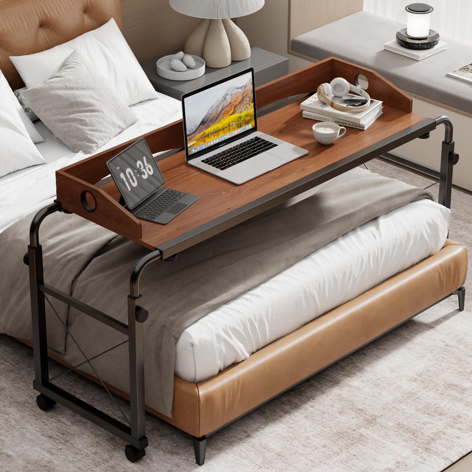 Open-Box New BYMECOST Adjustable Overbed Laptop Desk Oaken for QueenFull Beds Retail $99.99