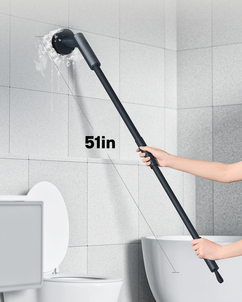 Cordless Electric Spin Scrubber IPX7 Waterproof Long Handle 6 Brush Heads Grey Black Retail $129.00