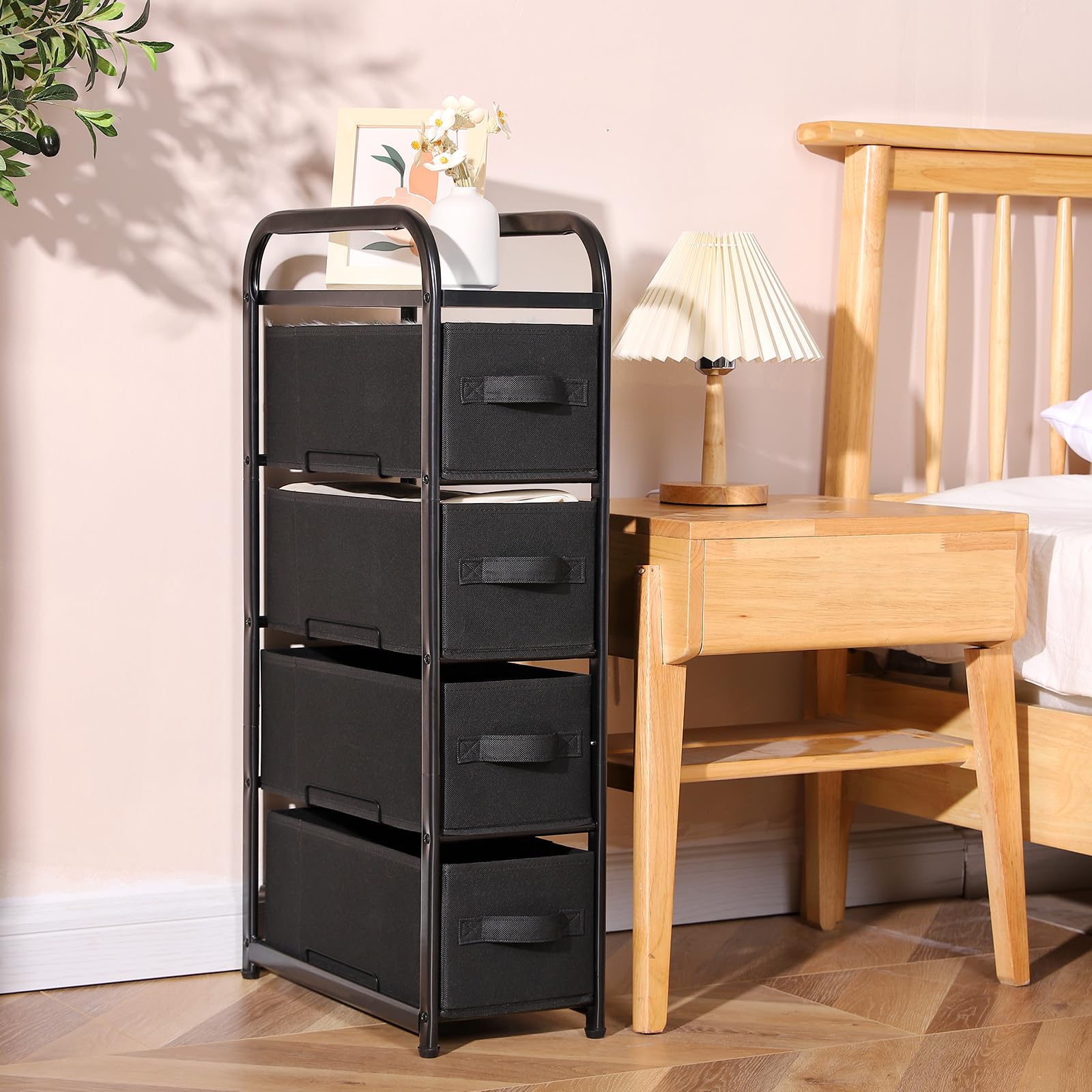 Black 4-Drawer Fabric Storage Tower Dresser