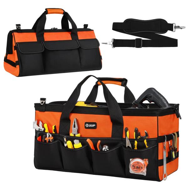 Extra Large 20 Heavy Duty Tool Bag Organizer with 16 Pockets Orange