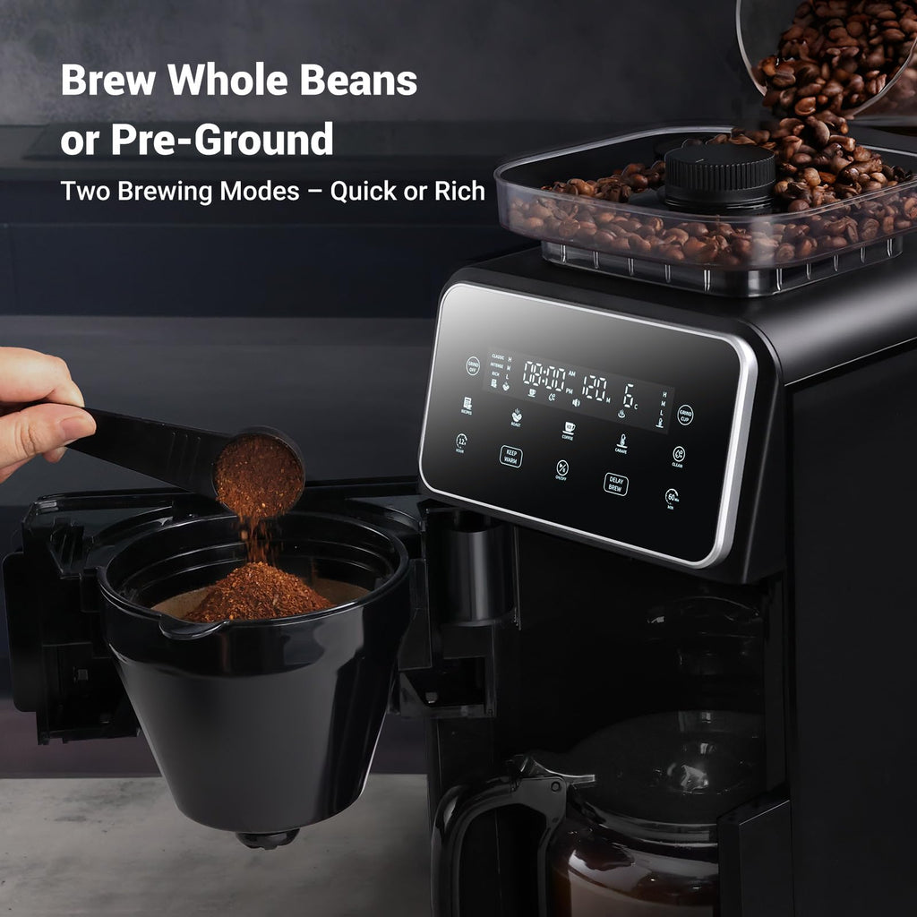 Black 10-Cup Grind  Brew Coffee Maker with 4 Flavor Options