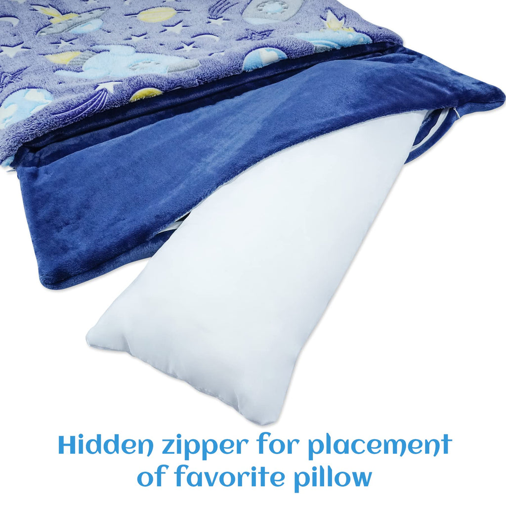 Glow in the Dark Kids Slumber Bag with Pillow Blanket 62x28 Starry Sky