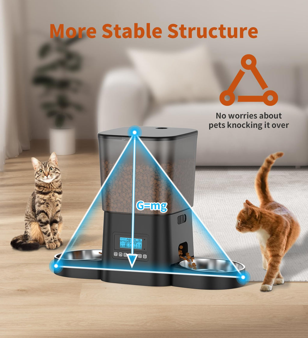 Automatic Cat Feeder 3.5L with Dual Food Bowls Black