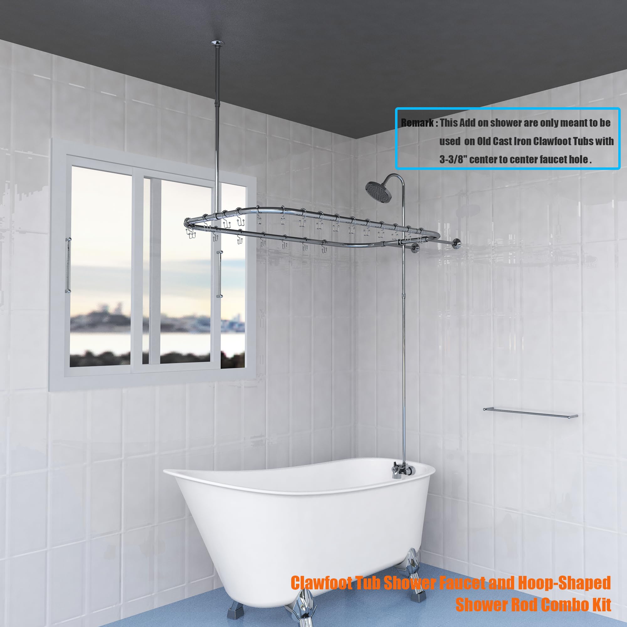 Clawfoot Tub Add-On Shower Kit with Faucet  48x27in Rectangular Rod - Chrome Plated