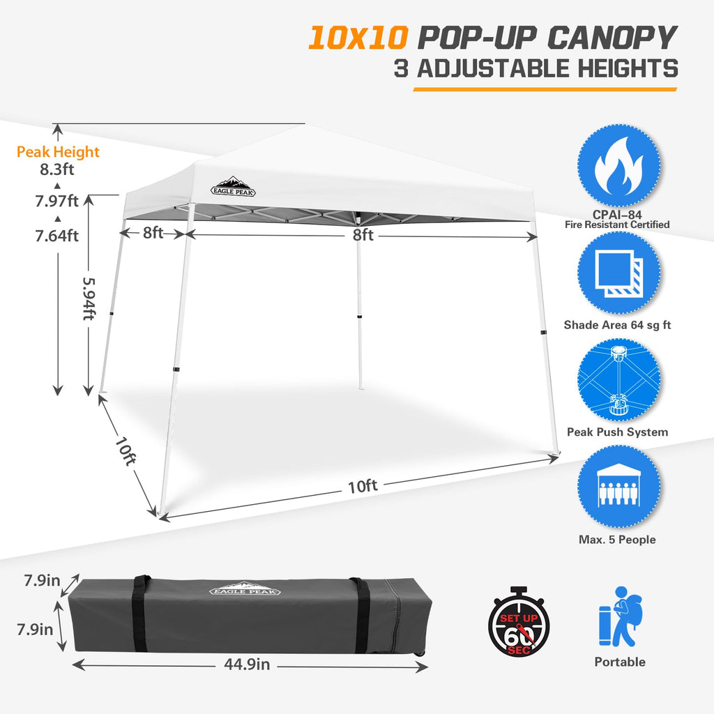 x10 Slant Leg Pop-up Outdoor Canopy Tent Portable White