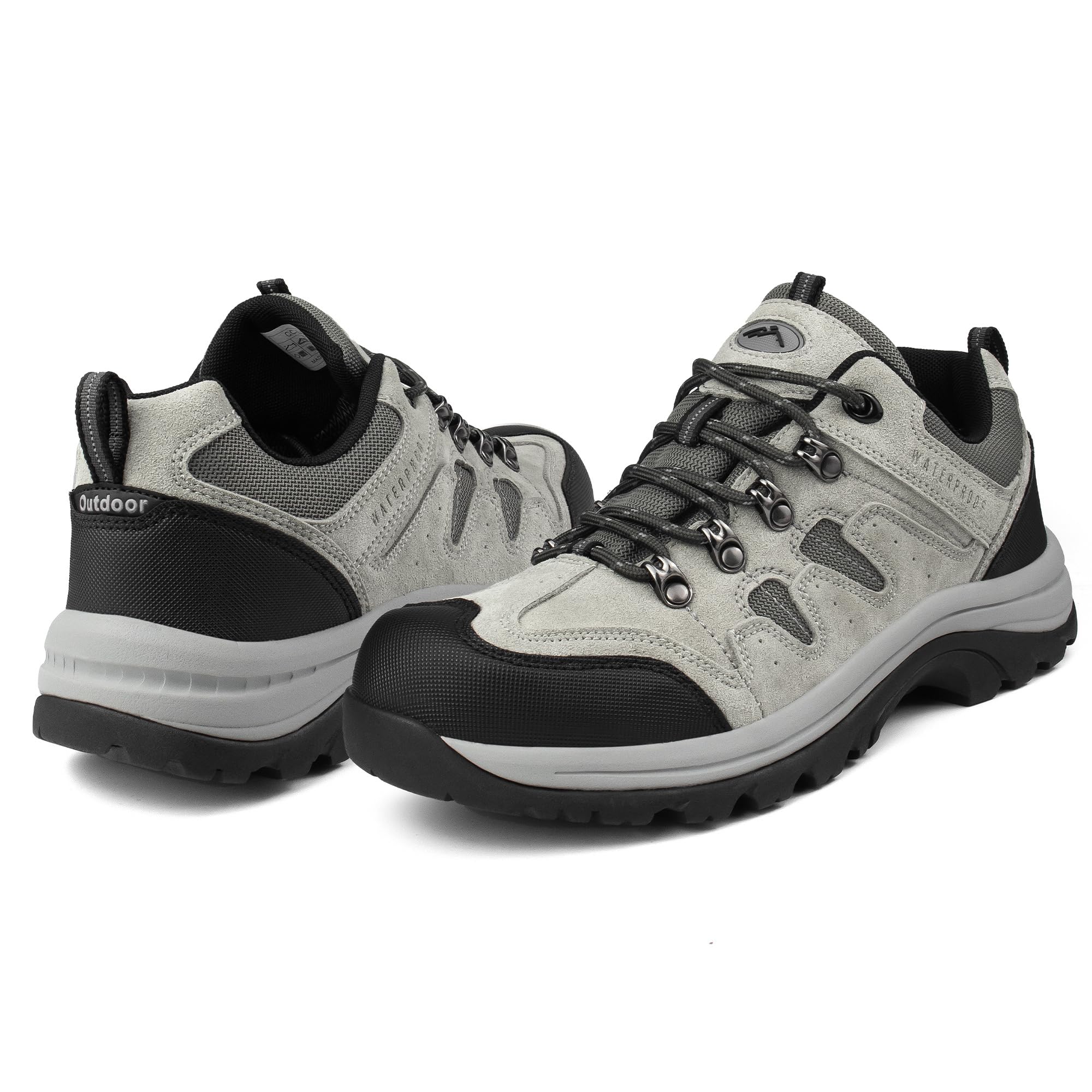 Mens Waterproof Lightweight Hiking Trekking Shoes Grey Suede Leather