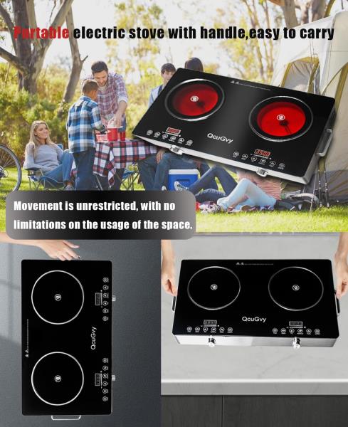 Portable Infrared 2 Burner 3500W Electric Cooktop with Touch Control and 2 Hour Timer