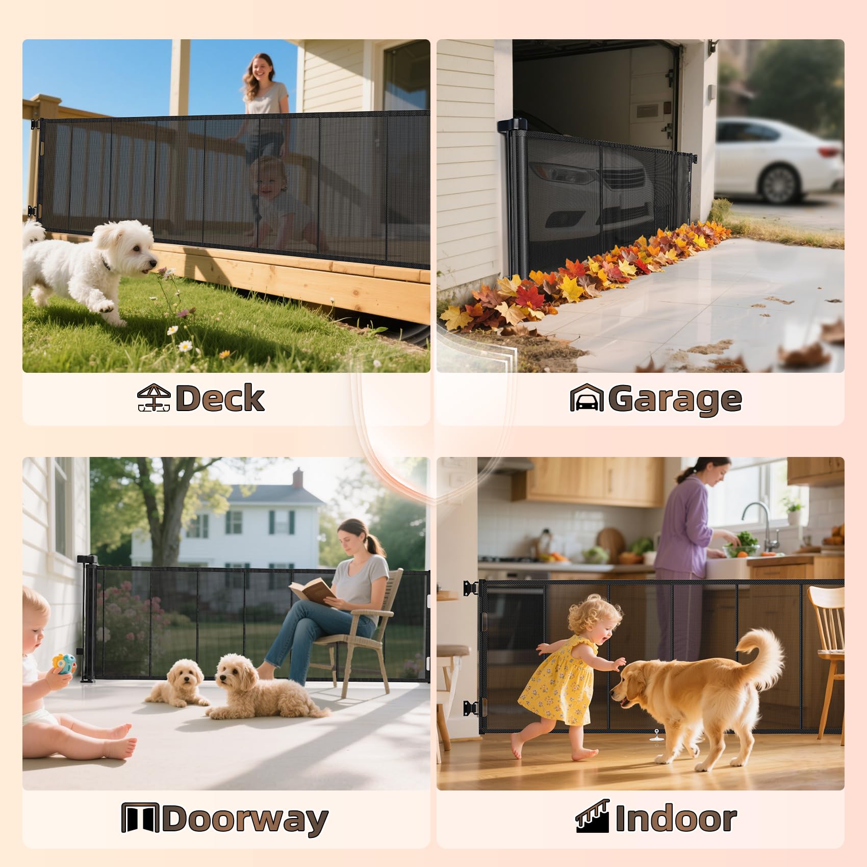 Retractable 42 Tall Reinforced No-Trip Baby Pet Safety Gate Black