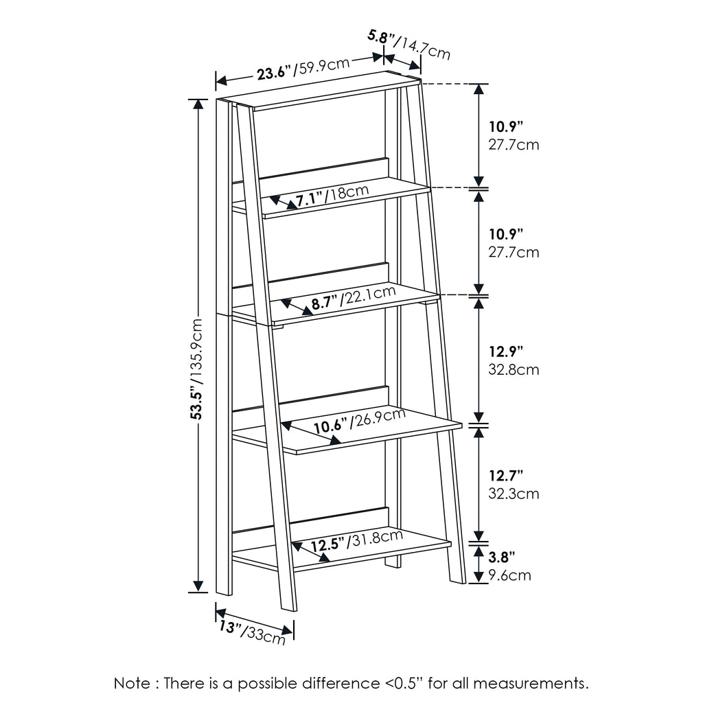 Furinno Ladder Bookcase Display Shelf, 5-Tier, French Oak Retail $46.00